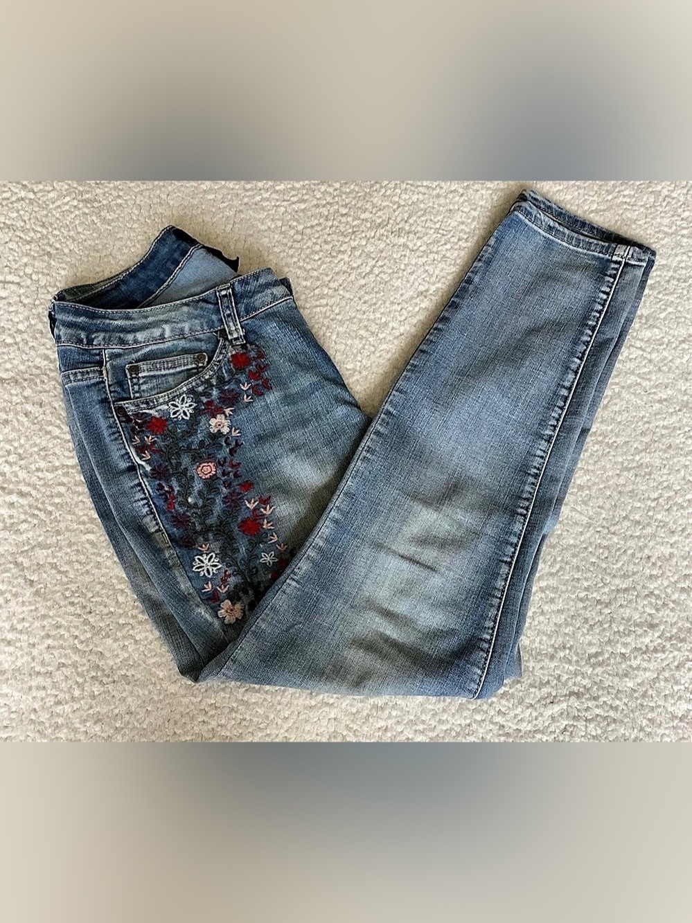 Earl Jeans Size 8P Embroidered Floral Skinny Ankle Jeans Boho Y2K